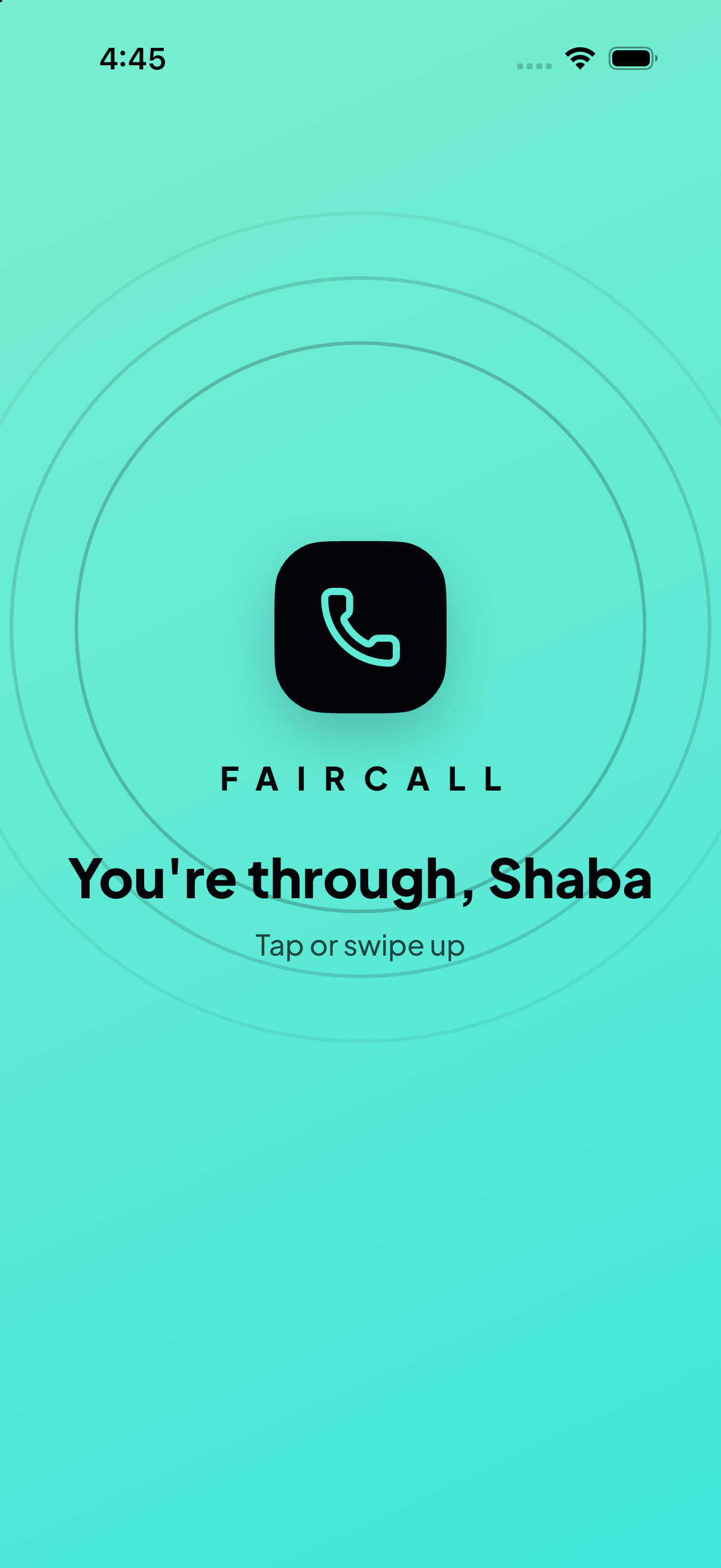 FairCall greeting: You're through, Shaba